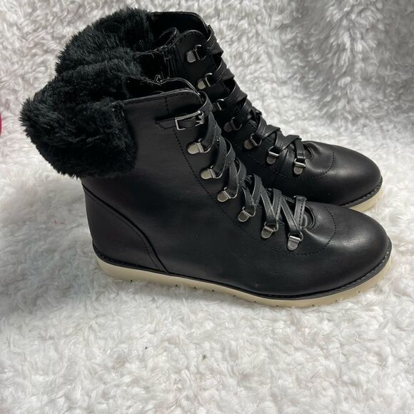 MIA Mikaila hiker inspired black lace up boots with soft faux fur accent SZ9.5 - Picture 1 of 8